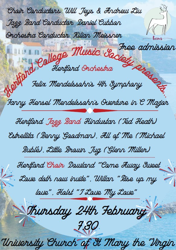 Hertford College Music Society poster Feb 2022